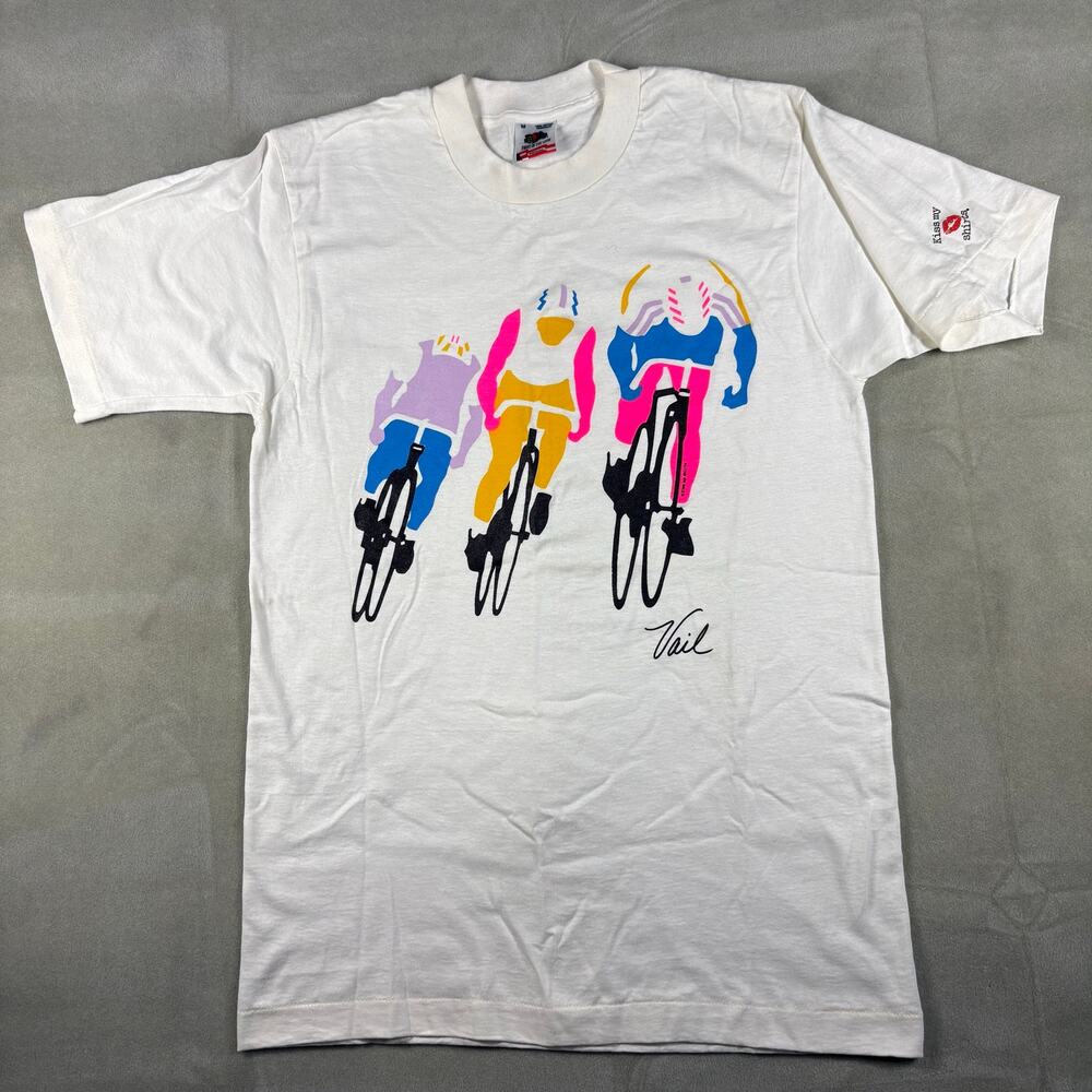 Vintage Vail Colorado‎ T Shirt Mens M USA Made Cyclist Graphic 90s Single Stitch
